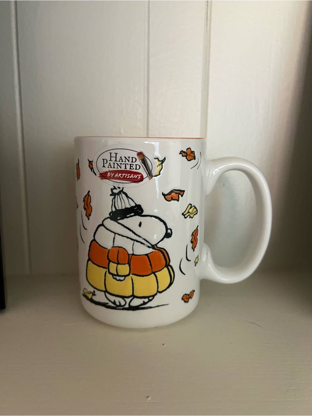Peanuts Snoopy White Ceramic Fall Mug with Orange & Yellow Accents